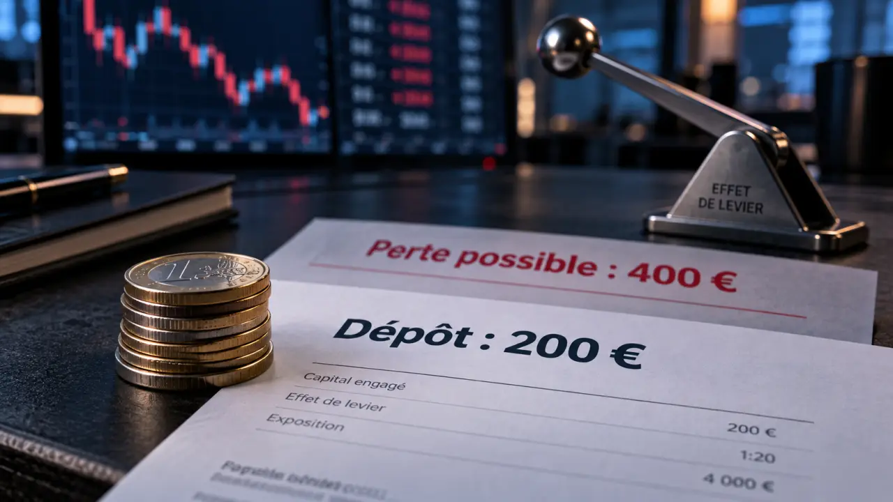 Effet de levier en bourse : 200 € de dépôt peuvent entraîner 400 € de perte