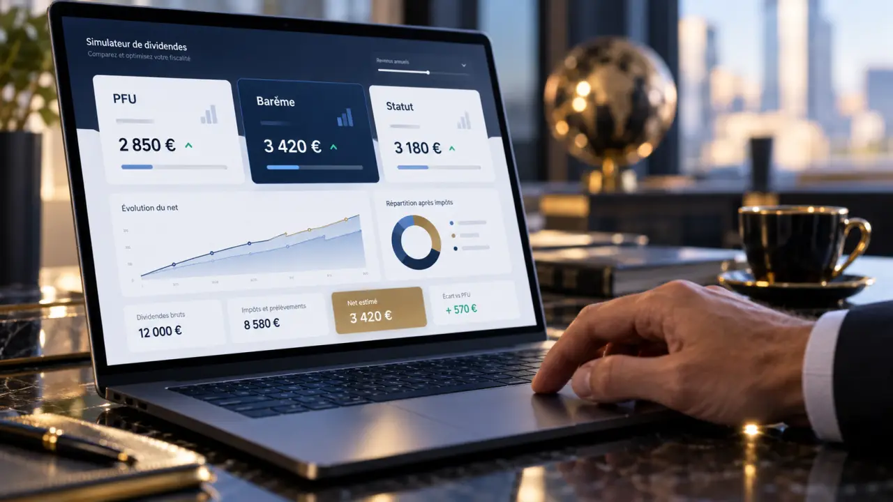 Le simulateur de dividendes donne un net différent selon le PFU, le barème et votre statut